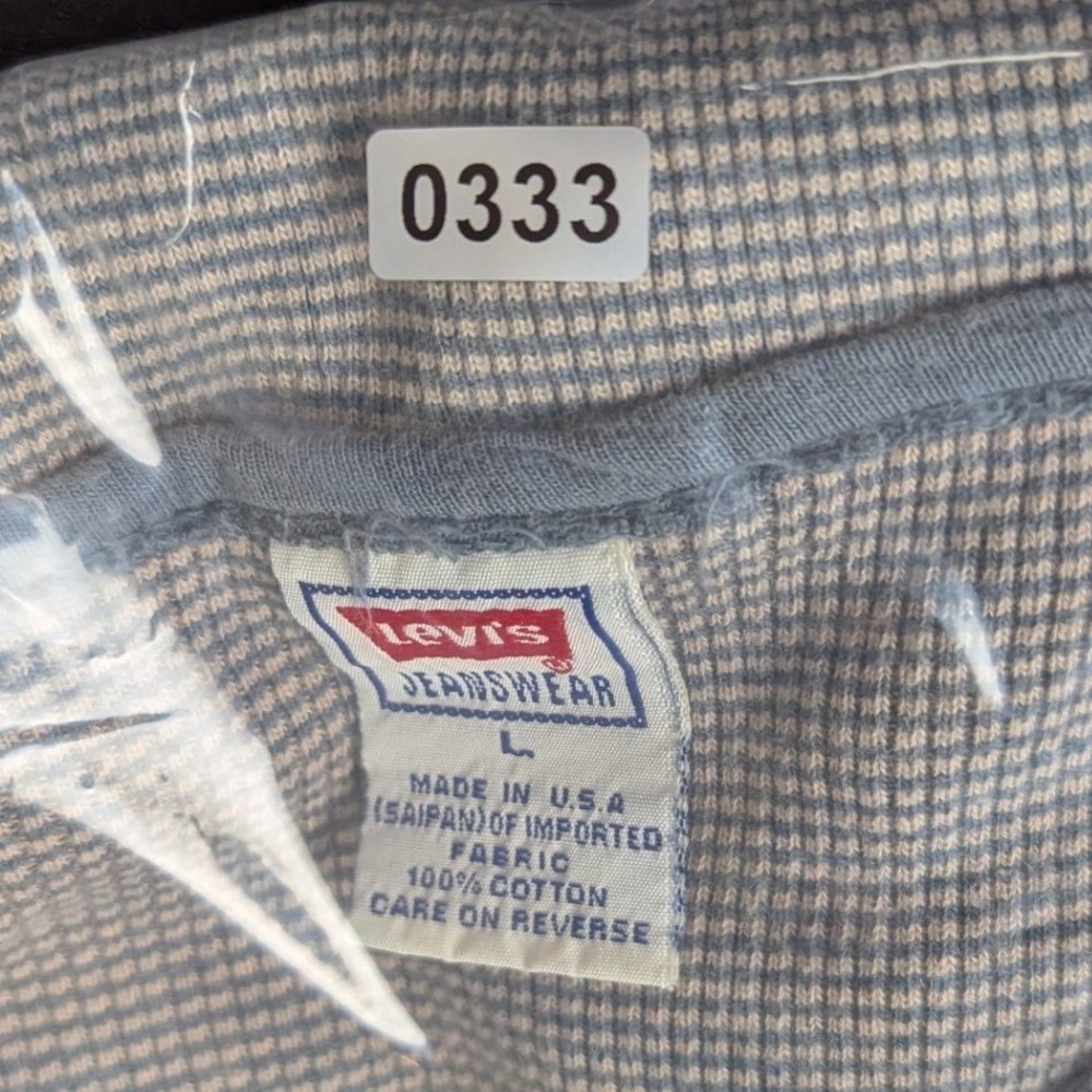 Vintage Levis Authentic Jeanswear Thermal Shirt Mens Large Grey Stripe USA Made - Picture 11 of 12